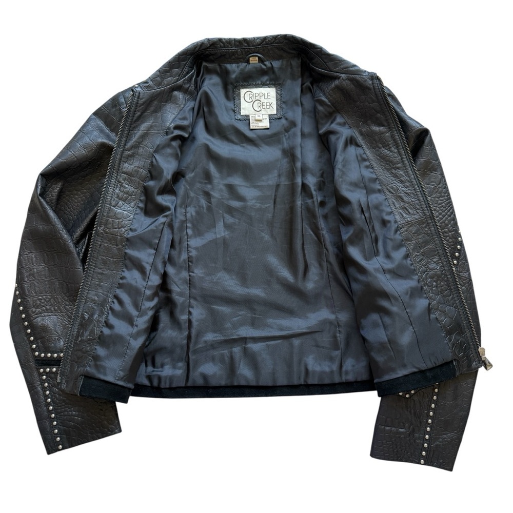VTG Cripple Creek Studded Leather Jacket XL Western Croc Embossed Biker Rocker - Picture 7 of 16